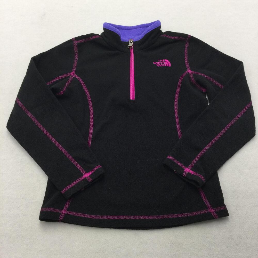 The North Face Pullover Girls 6 Black Fleece 1/4 Zip Mock Neck Pink Stitching